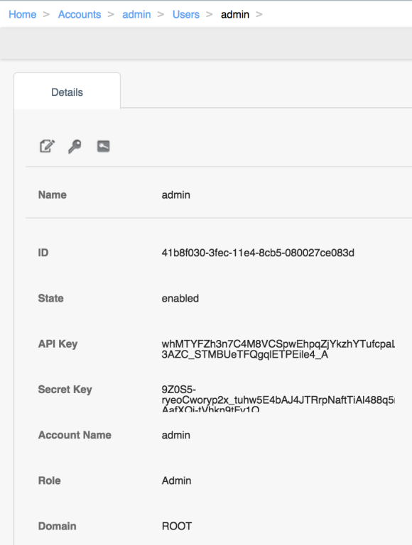 Copy the API keys from the CloudStack UI